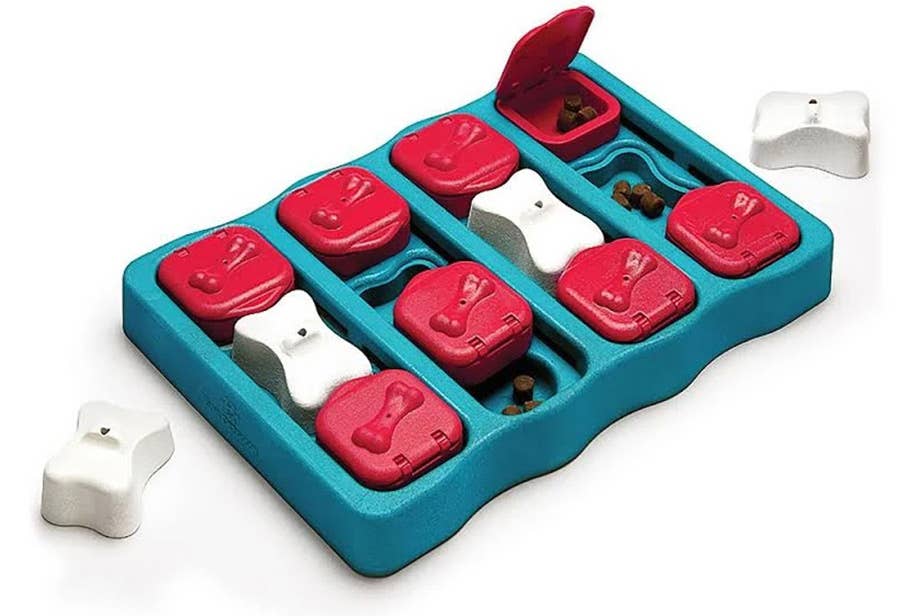 Nina Ottosson Dog Brick Interactive Treat Puzzle – Blue – front view