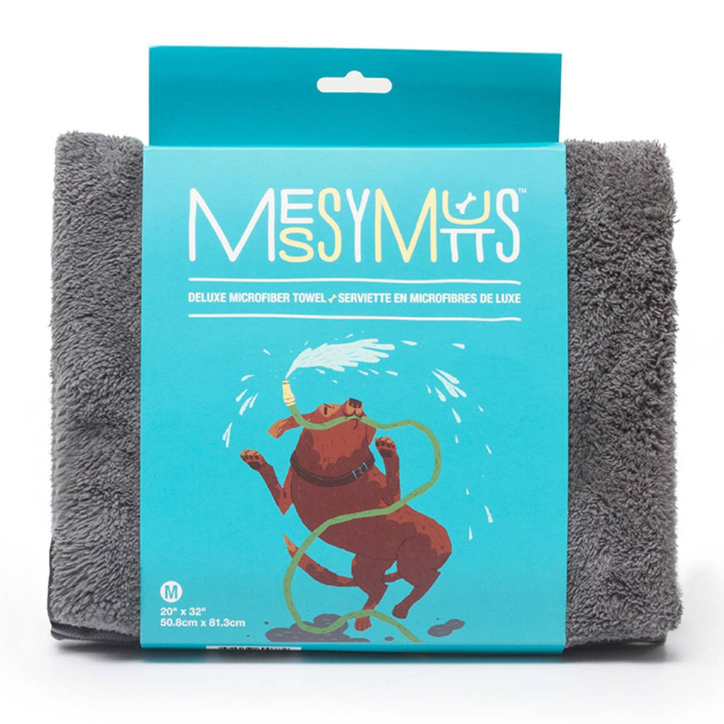 Messy Mutts Microfiber Towel – Cool Grey, Medium 20x32 – front view
