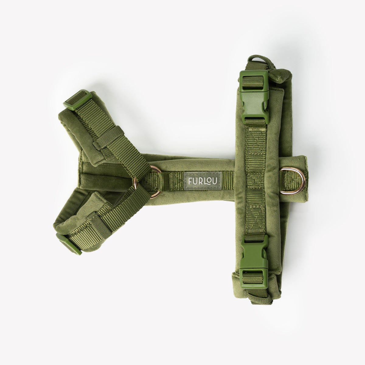 Green Velvet Dog Harness, alternate view