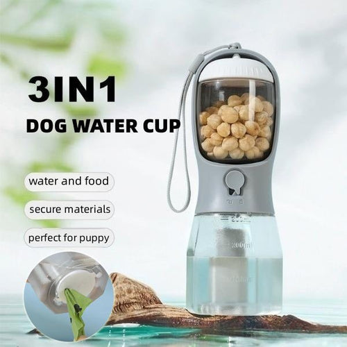 3-in-1 Portable Dog Water Cup – Drinking, Food & Waste Bag Dispenser – front view
