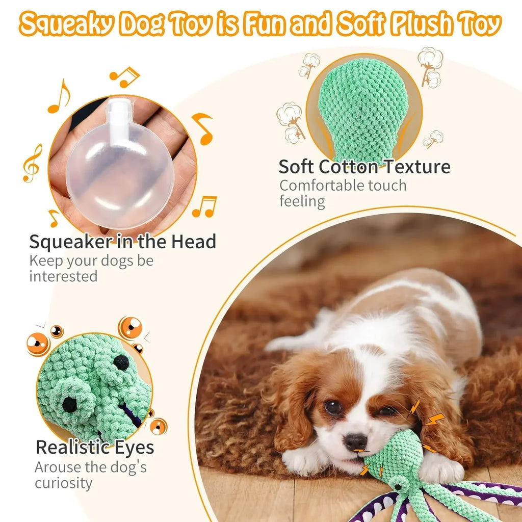 Plush Octopus Squeaky Dog Toy Green – photo 3 of 6