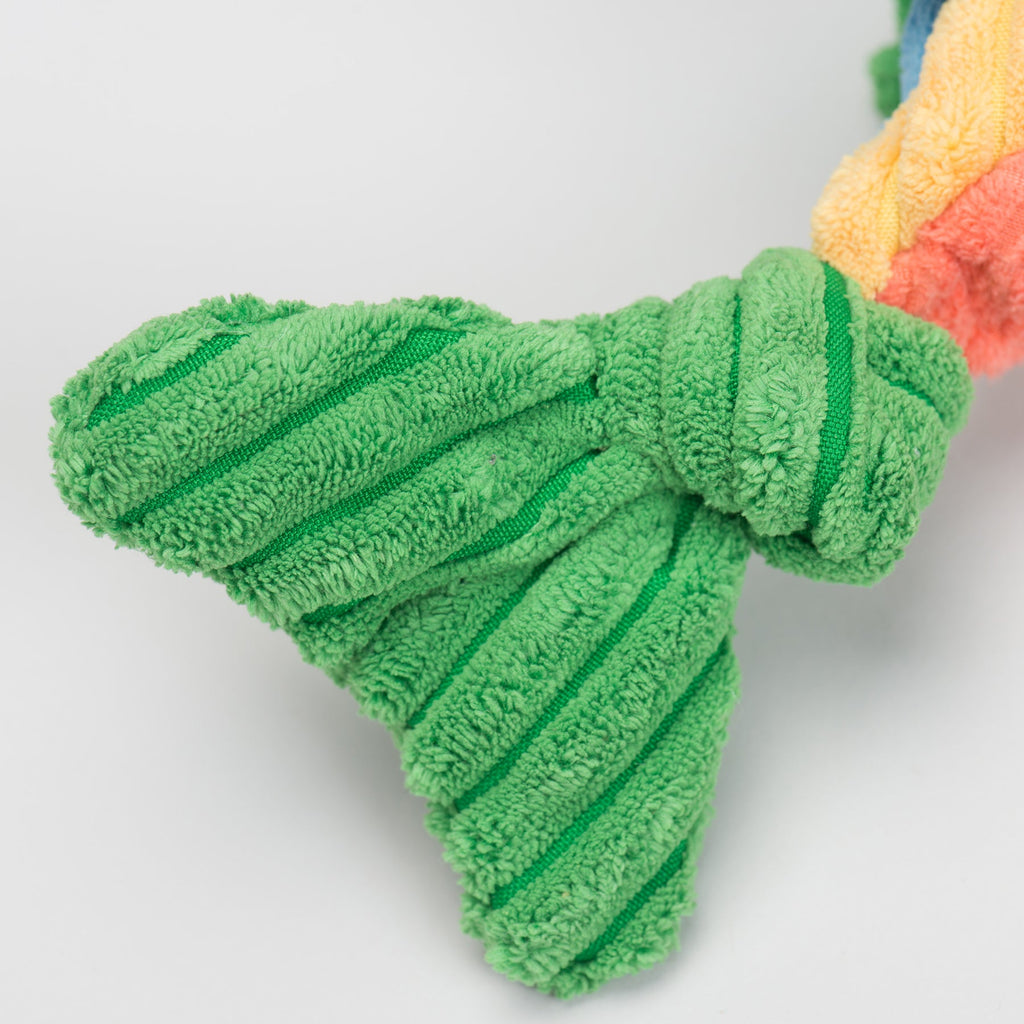 Raucous Rainbow Trout Knottie Plush Dog Toy, close-up