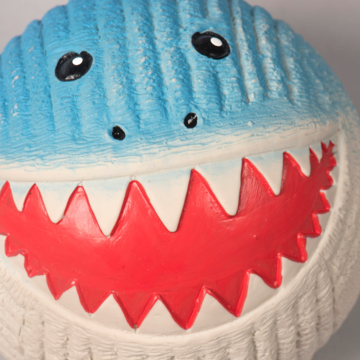 Finn the Shark Ruff-Tex Latex Ball Dog Toy Large, detail view