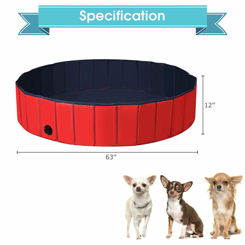 63 Inch Foldable Leakproof Dog Pool – Pet Bathing Tub, Red – alternate view 5