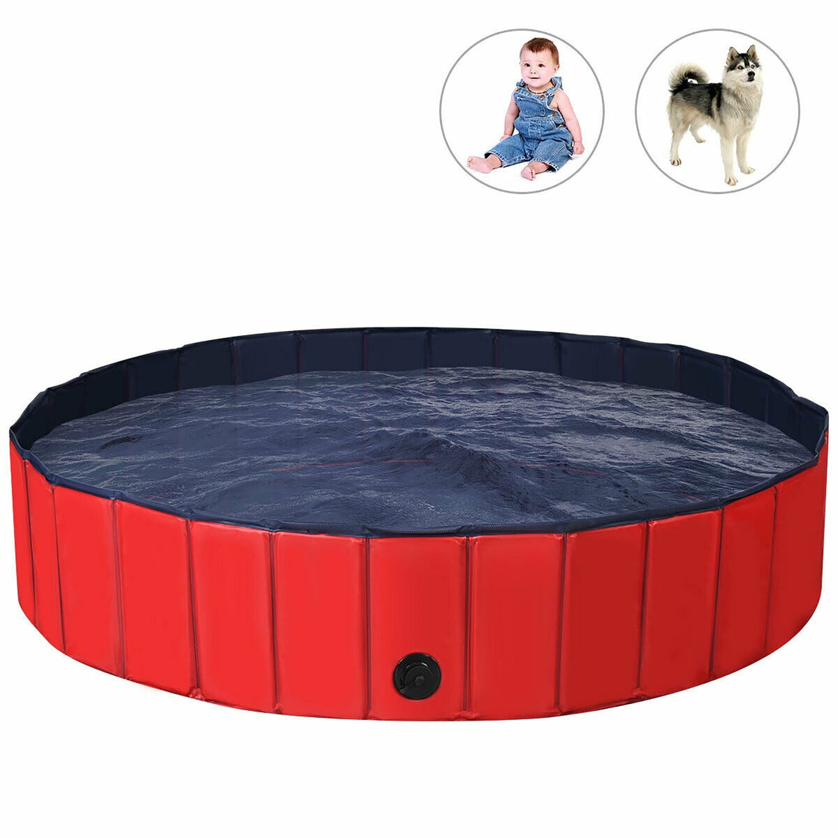 63 Inch Foldable Leakproof Dog Pool – Pet Bathing Tub, Red – alternate view 3