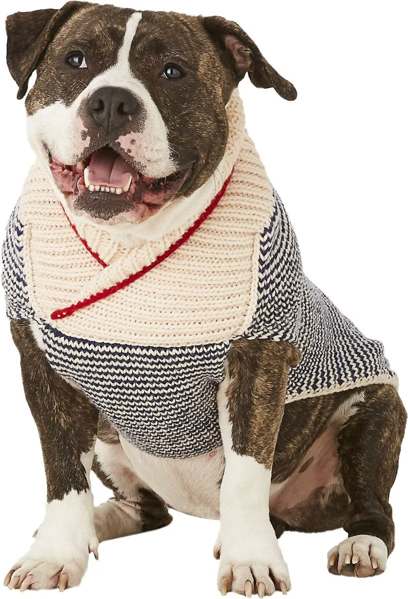 Spencer Dog Sweater Blue and Cream Shawl Collar – photo 6 of 9