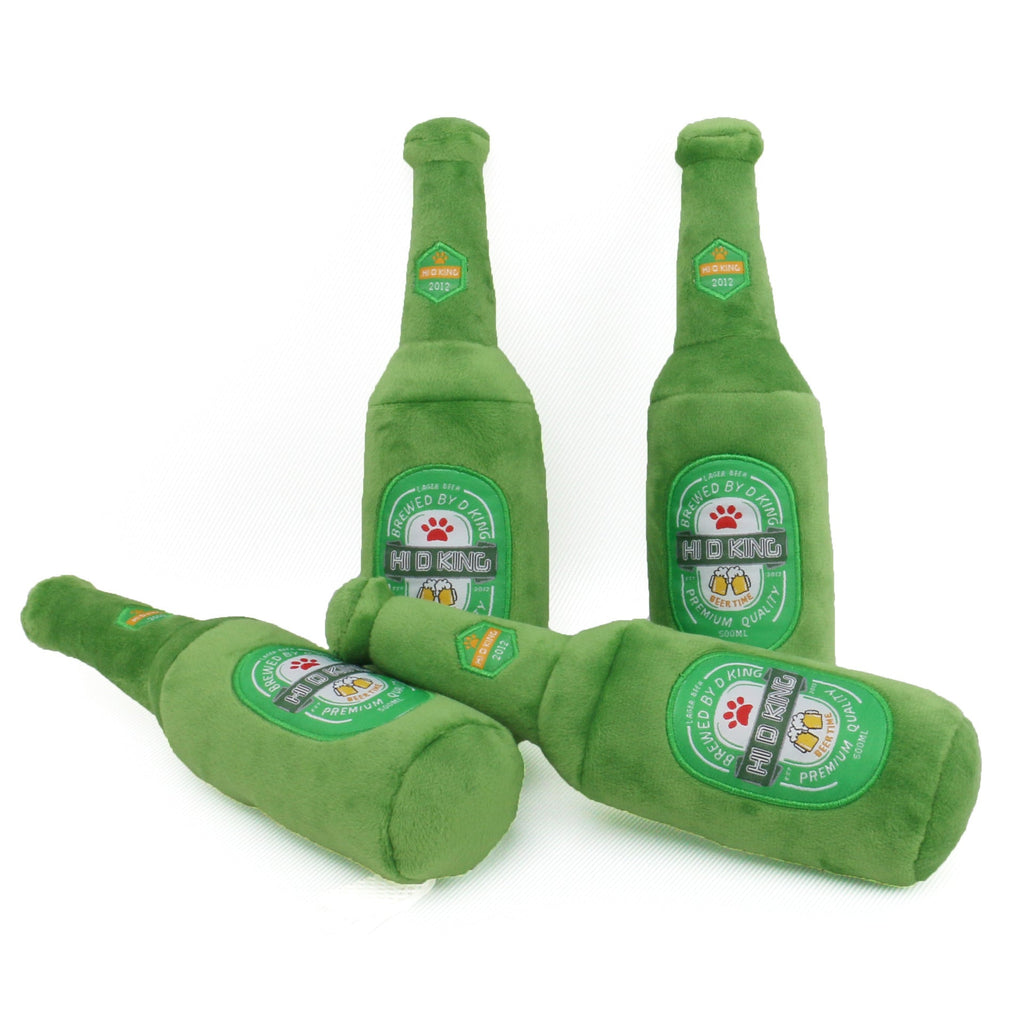 Beer Bottle Squeaky Plush Dog Toy – front view