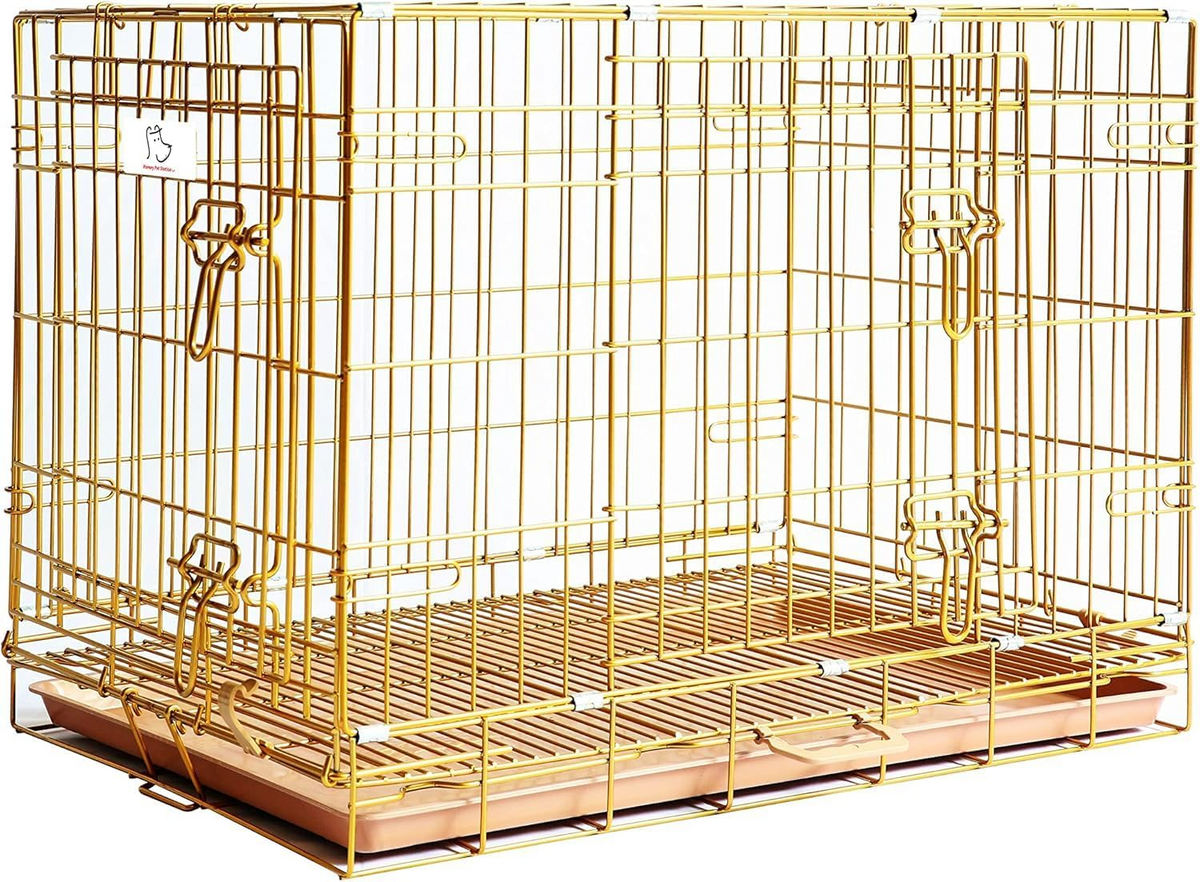 Copper Gold Wire Dog Crate – 24 to 42 Inch, Foldable – alternate view 2