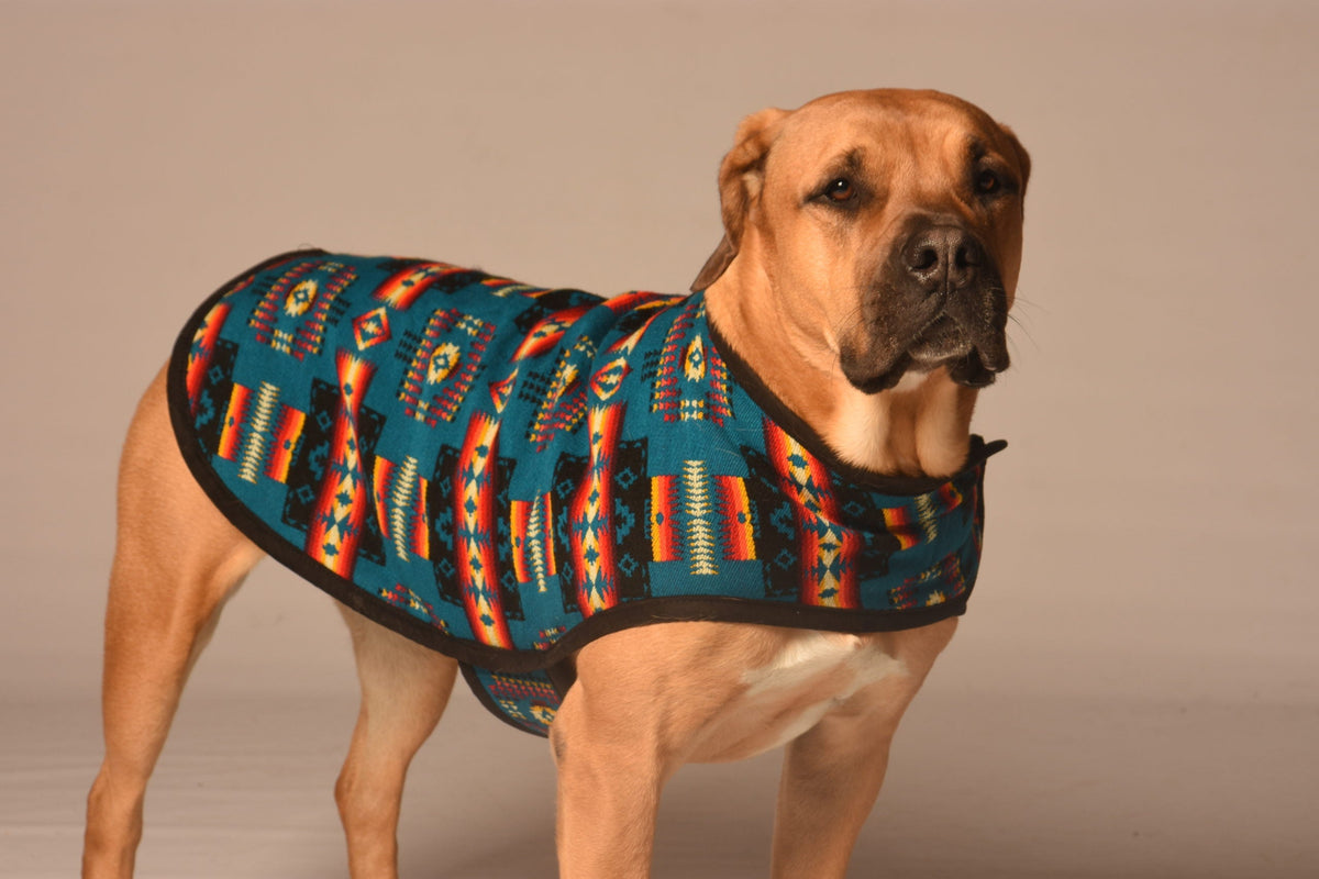 Turquoise Southwest Blanket Dog Coat Fleece Lined – photo 3 of 4