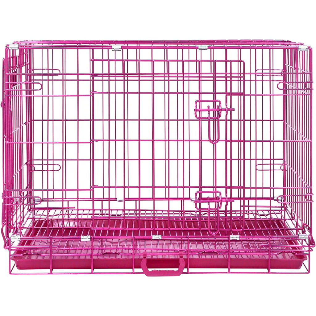 24-42 Inch Pink Wire Dog Crate – front view