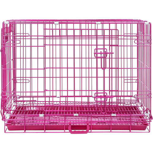24-42 Inch Pink Wire Dog Crate – front view