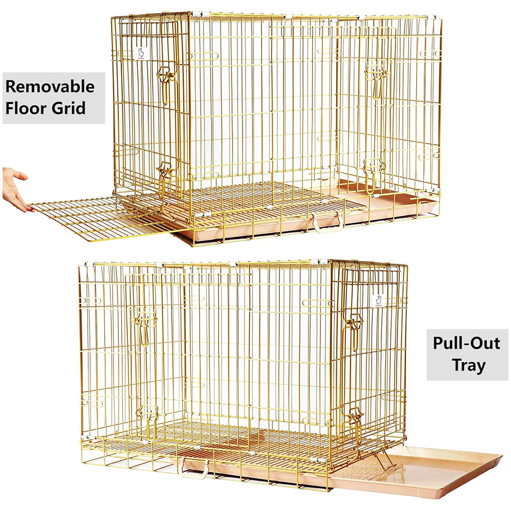 Copper Gold Wire Dog Crate – 24 to 42 Inch, Foldable – alternate view 4