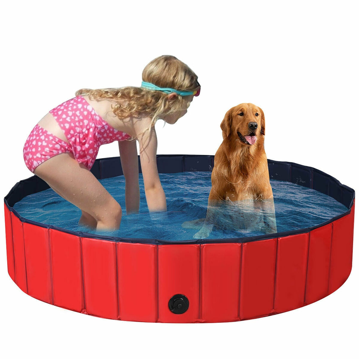 63 Inch Foldable Leakproof Dog Pool – Pet Bathing Tub, Red – alternate view 2