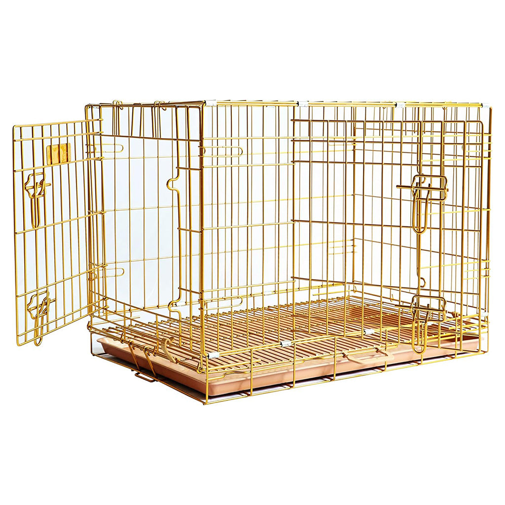 Copper Gold Wire Dog Crate – 24 to 42 Inch, Foldable – alternate view 3
