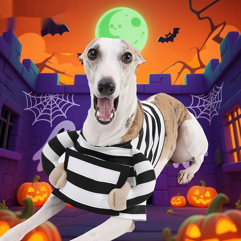 Black & White Striped Dog Costume – Halloween – front view