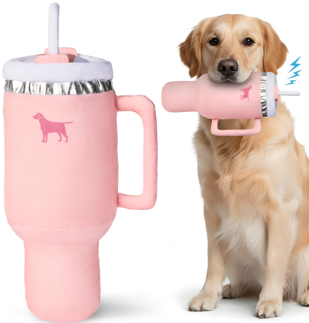 Puproar Pup Cup Squeaky Plush Dog Toy – Tumbler Shape – front view