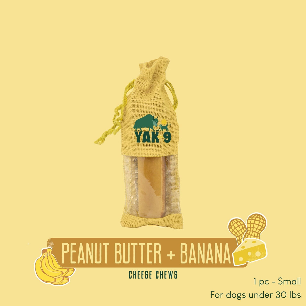 Yak9 Peanut Butter Banana Chews for Dogs – front view