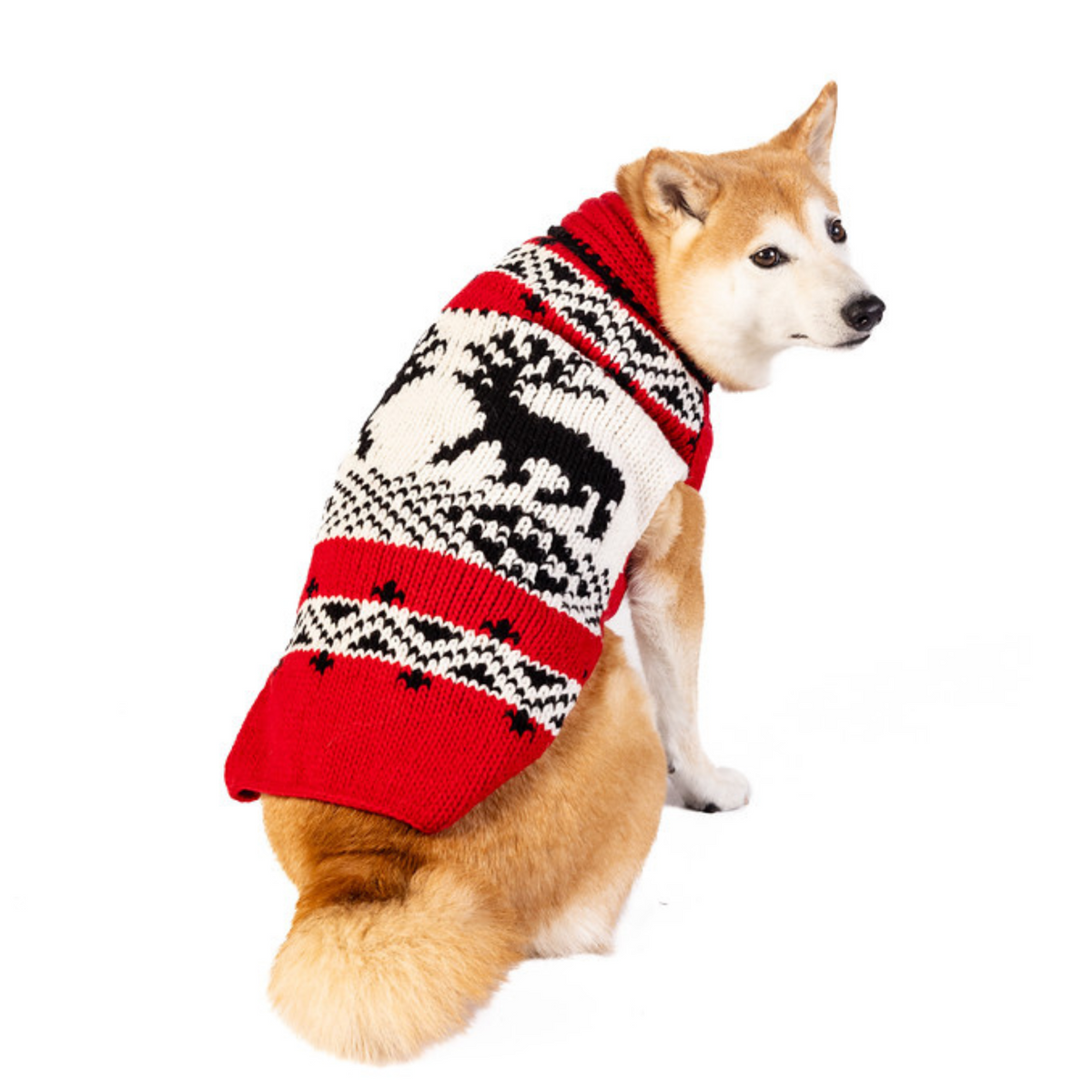 Red Reindeer Shawl Dog Sweater Christmas Red and White – photo 3 of 4