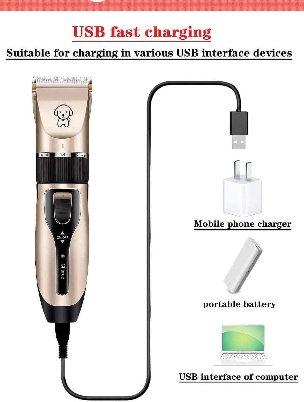 Rechargeable Dog Clippers Low Noise Pet Shaver Dog Grooming Kit Cordle, back view