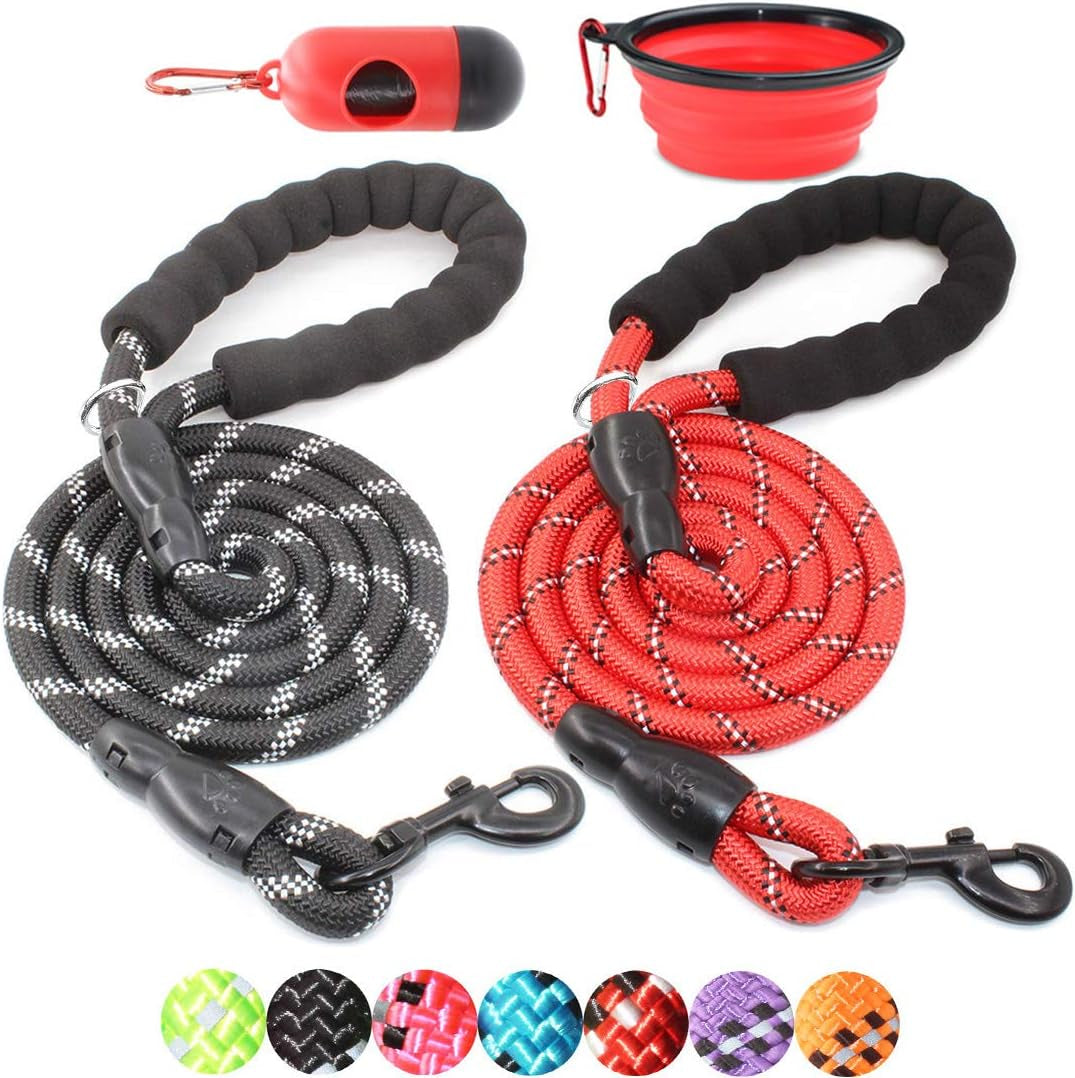 2-Pack Padded Reflective Dog Leashes – 5/6 FT – front view