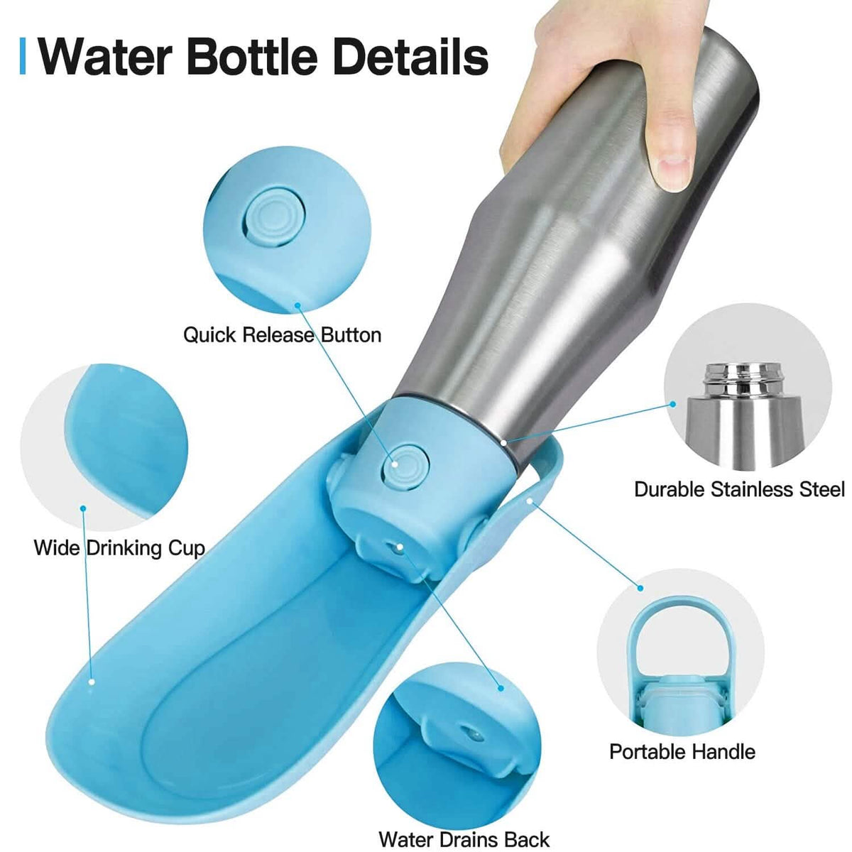 Portable Dog Water Dispenser 25 oz Stainless Steel Leak Proof – photo 13 of 16