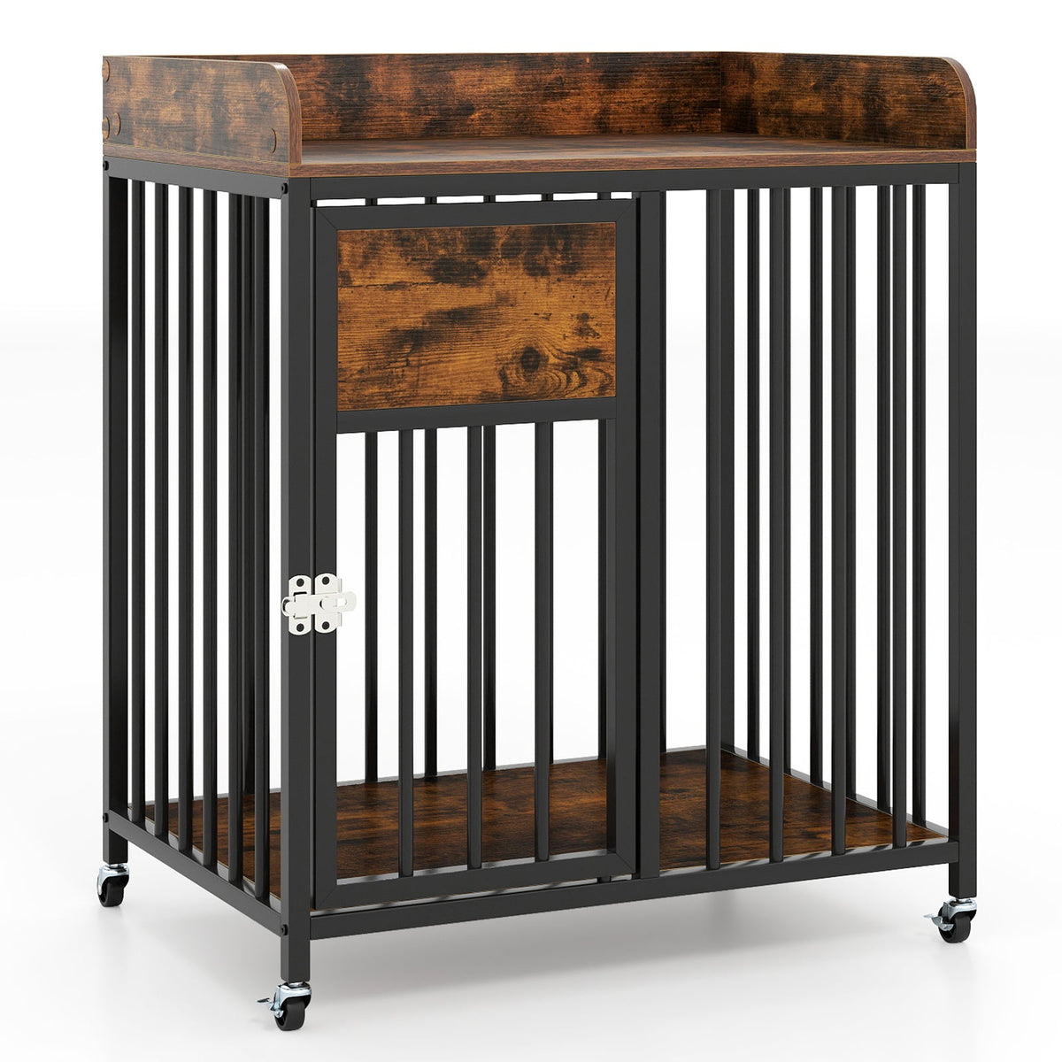 27.5 Inch Dog Crate Furniture with Wheels Rustic Brown – photo 3 of 8