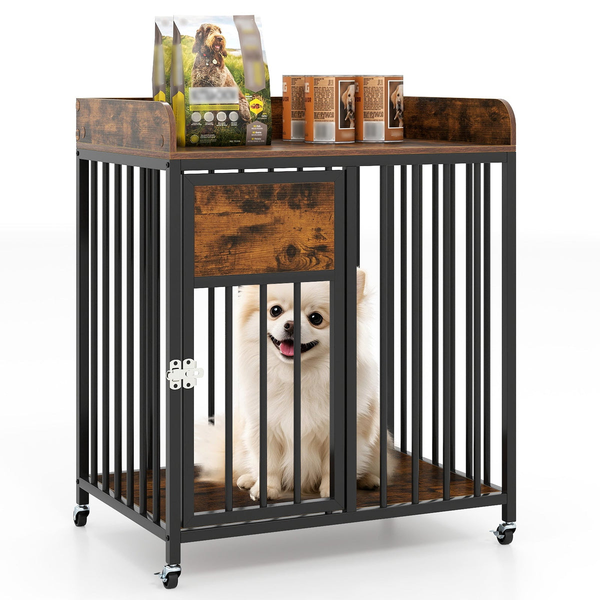 27.5 Inch Dog Crate Furniture with Wheels Rustic Brown – photo 4 of 8