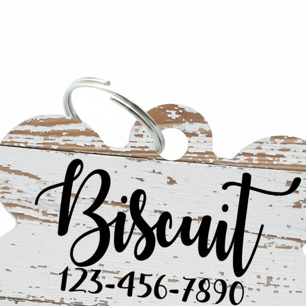Custom Dog ID Tag – Weathered Wood Pattern, Personalized Name Tag – alternate view 3