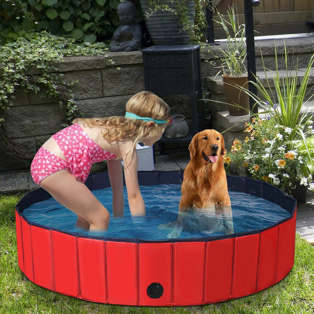 63 Inch Foldable Leakproof Dog Pool – Pet Bathing Tub, Red – front view