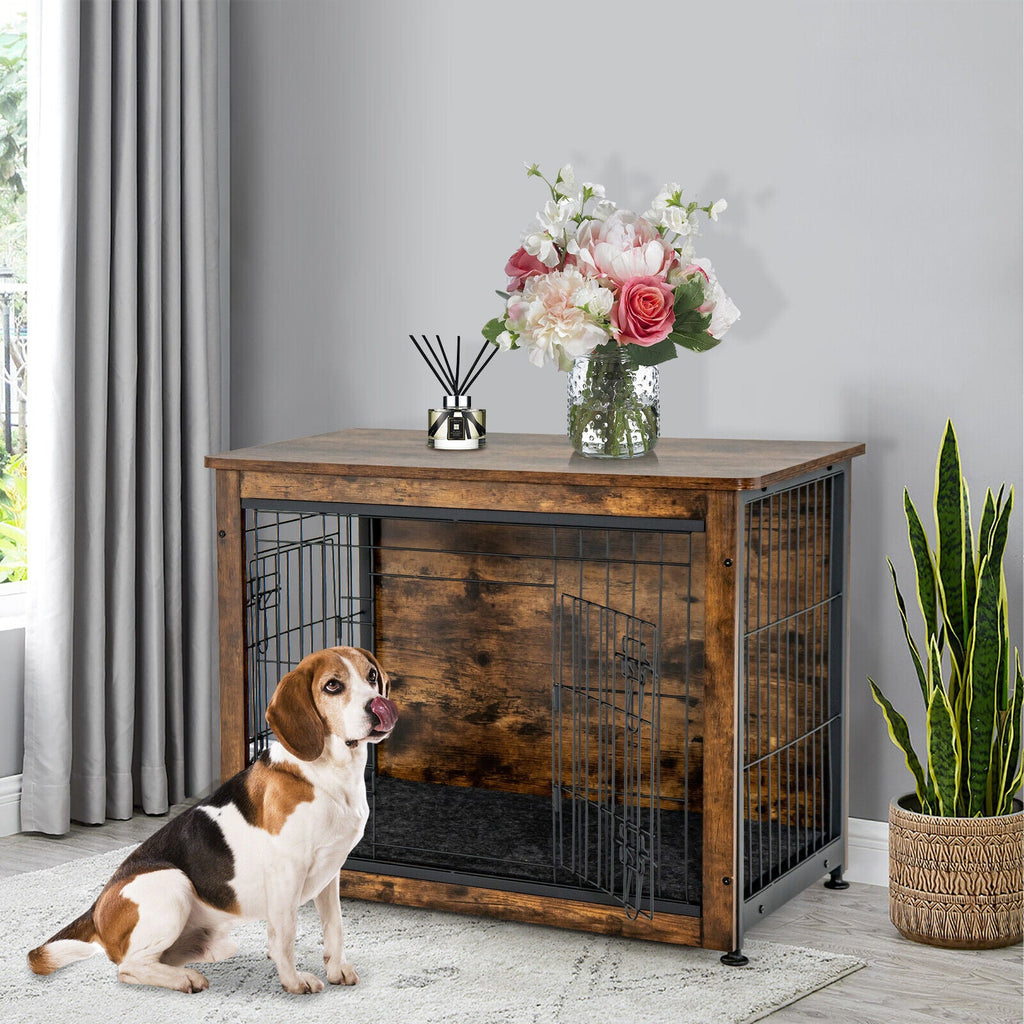 Wooden Dog Crate Furniture with Double Door and Tray Brown – photo 1 of 8