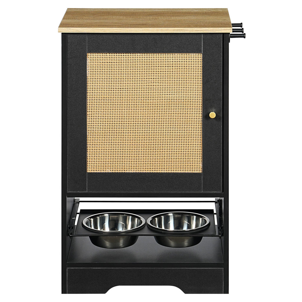 Pet Feeding Station with Storage Cabinet, 2 Elevated Bowls & Side Hooks – Black – alternate view 12