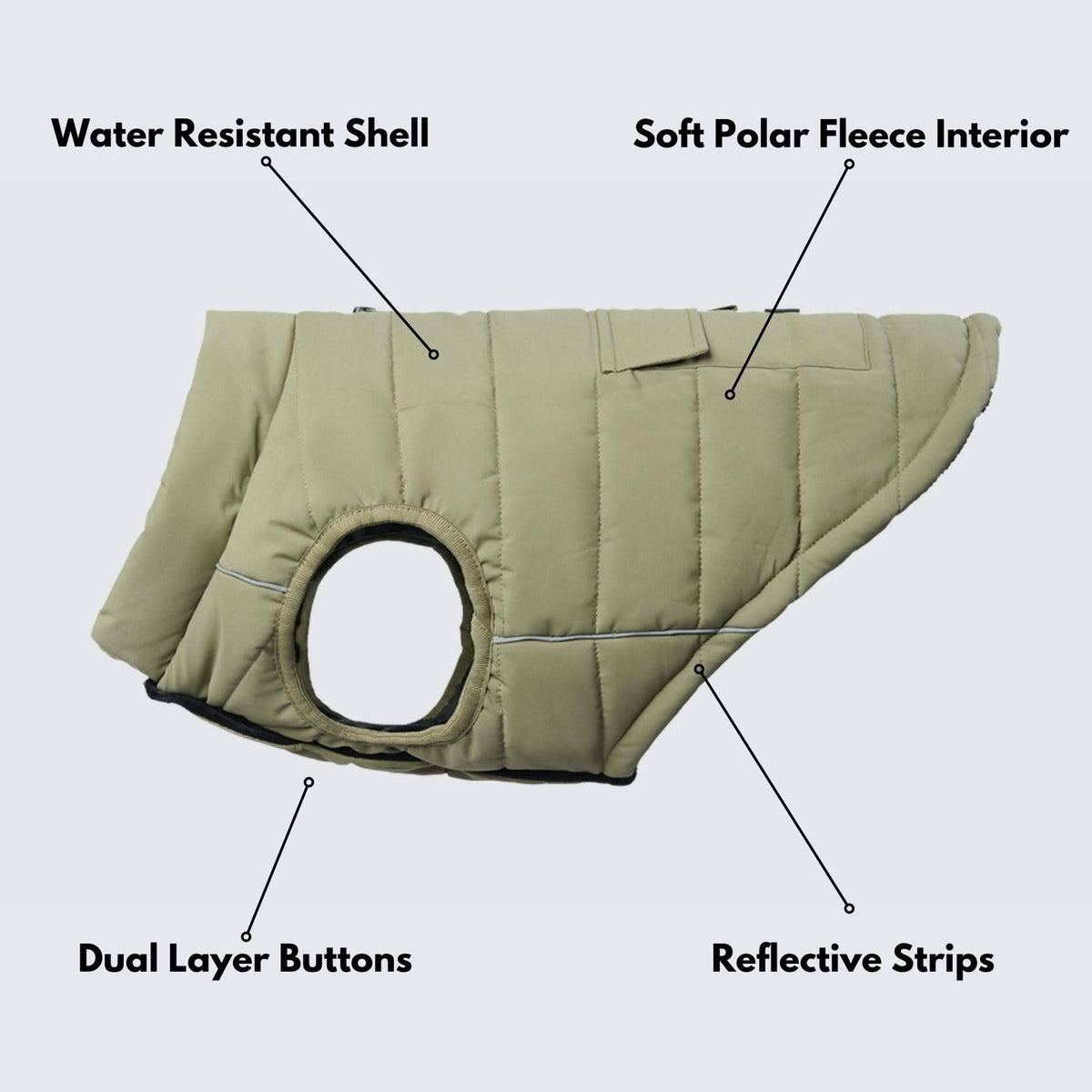 WarmShield Water-Resistant Dog Jacket – Olive – alternate view 3