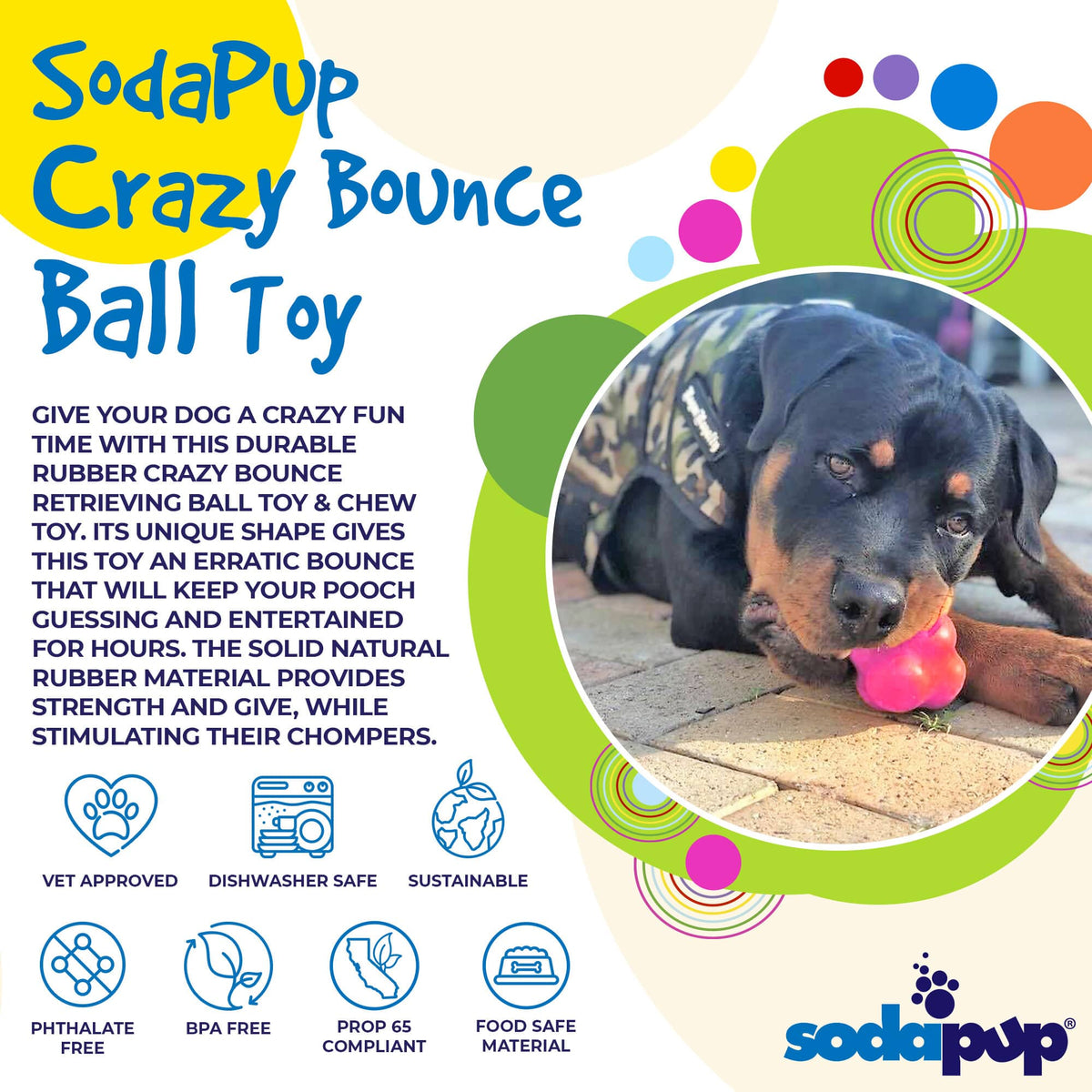 SodaPup Crazy Bounce orange rubber retrieving ball dog toy – photo 2 of 7