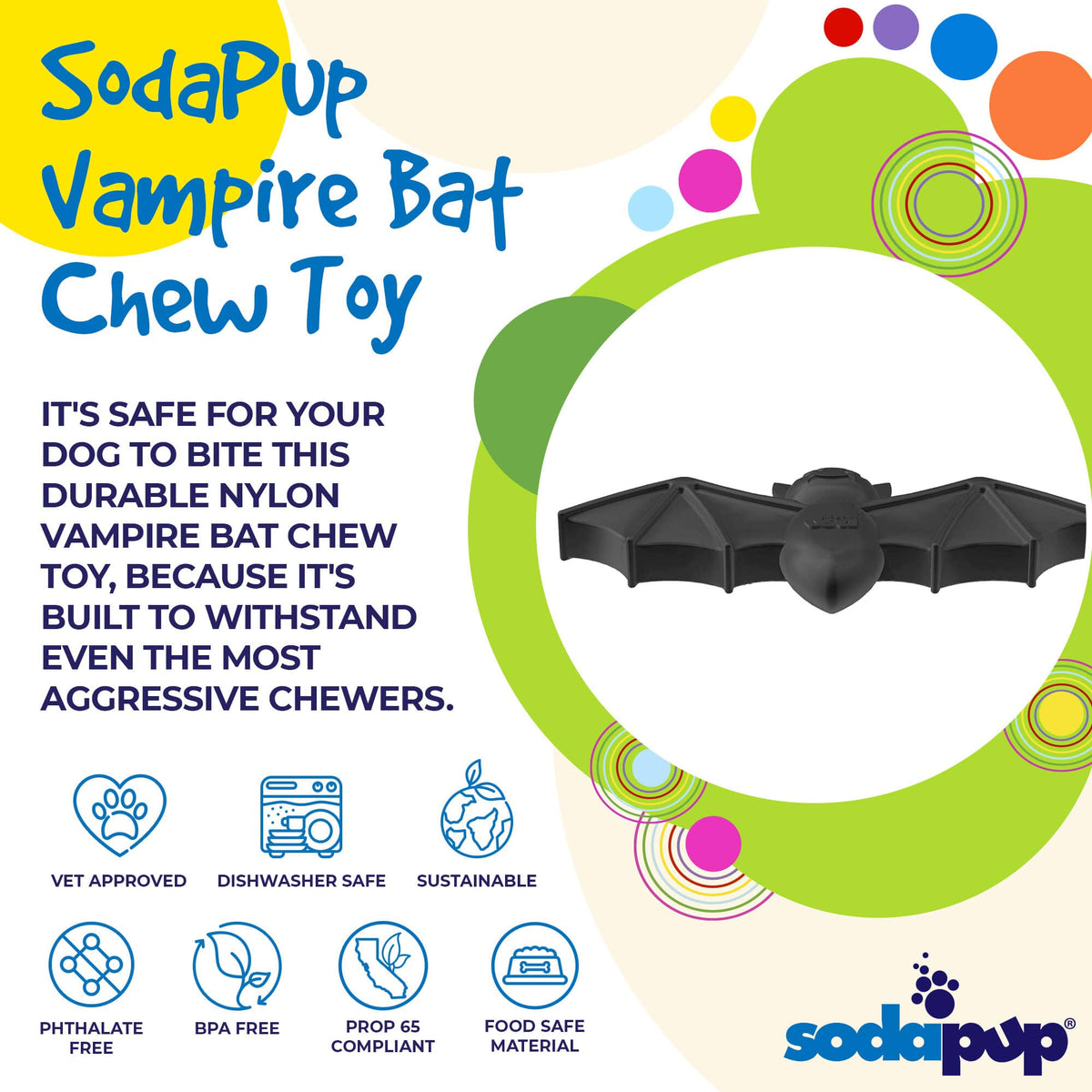 Vampire Bat Nylon Dog Chew Toy – Aggressive Chewers, USA Made – alternate view 3