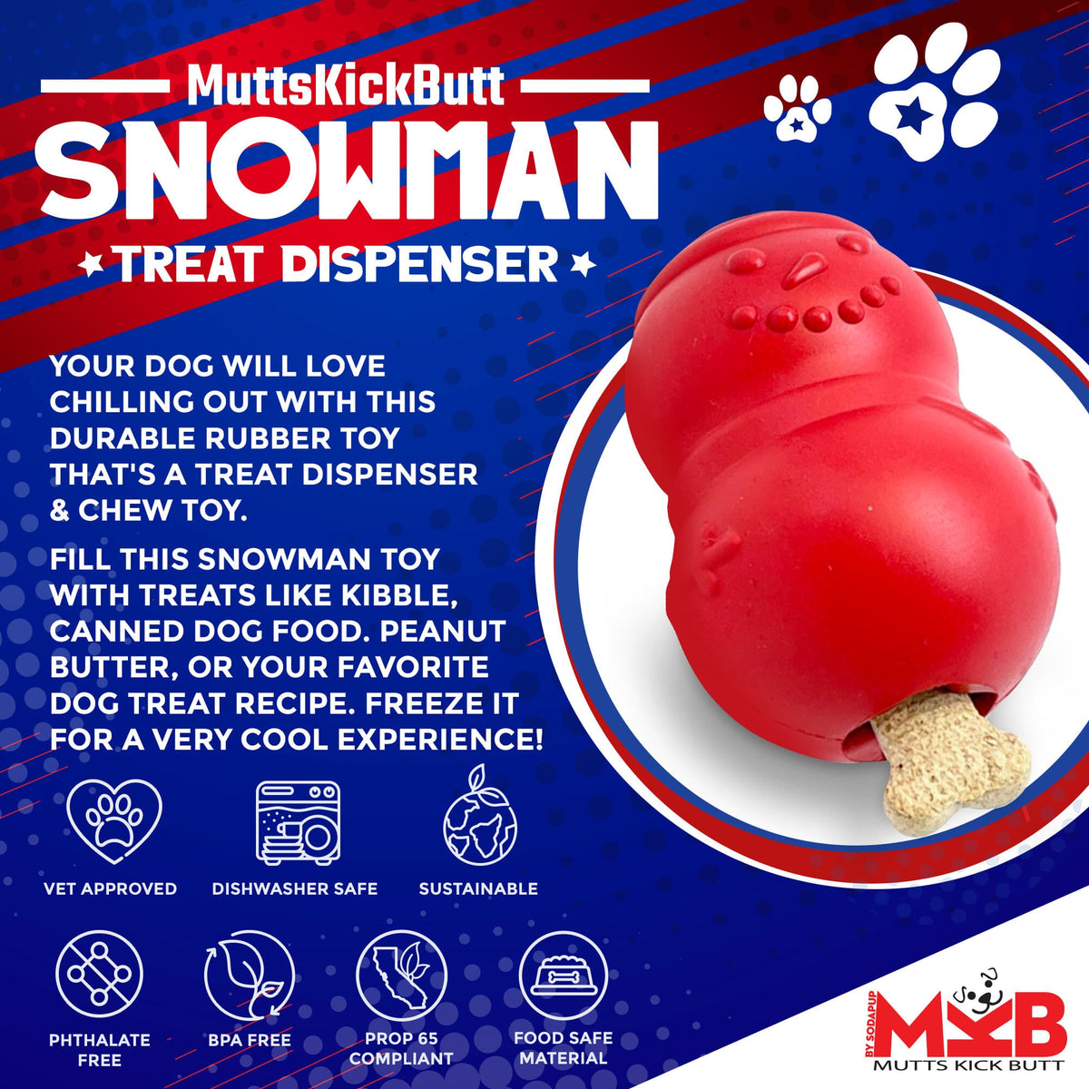 SodaPup Snowman red rubber treat dispenser dog toy – photo 3 of 6