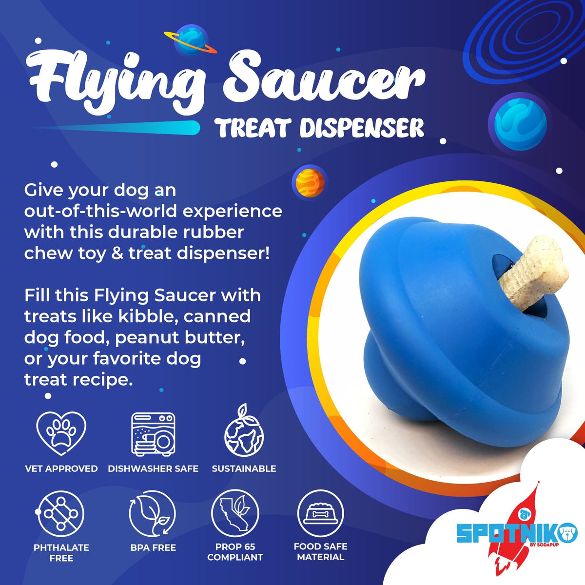 SodaPup Flying Saucer blue rubber chew toy and treat dispenser – photo 2 of 7