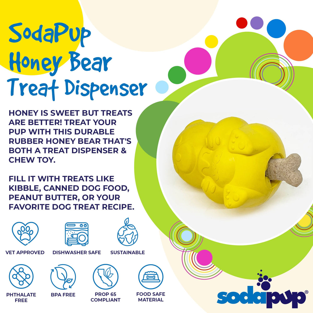 SodaPup Honey Bear rubber treat dispenser dog toy – photo 3 of 11