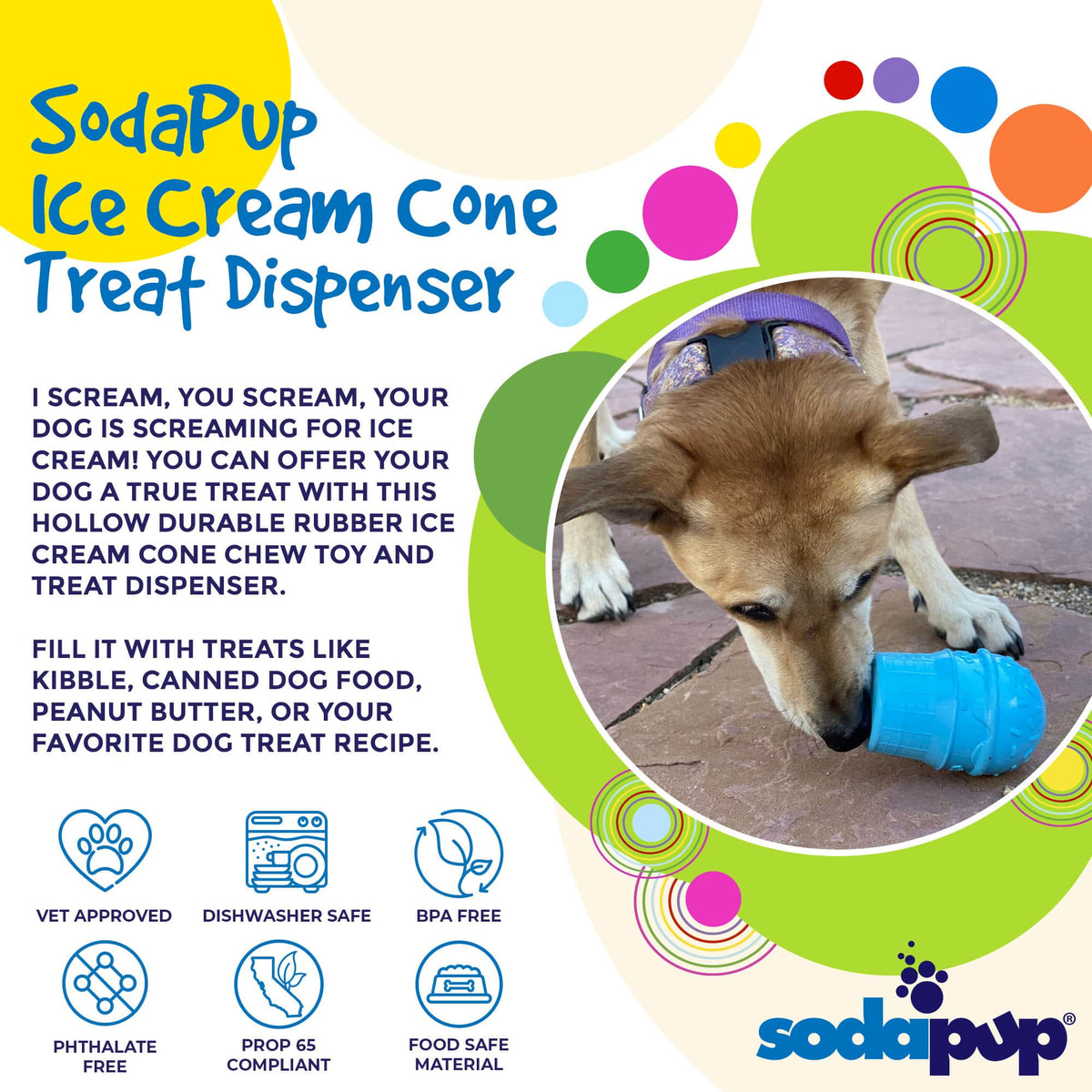SodaPup Ice Cream Cone blue rubber chew toy and treat dispenser – photo 2 of 10