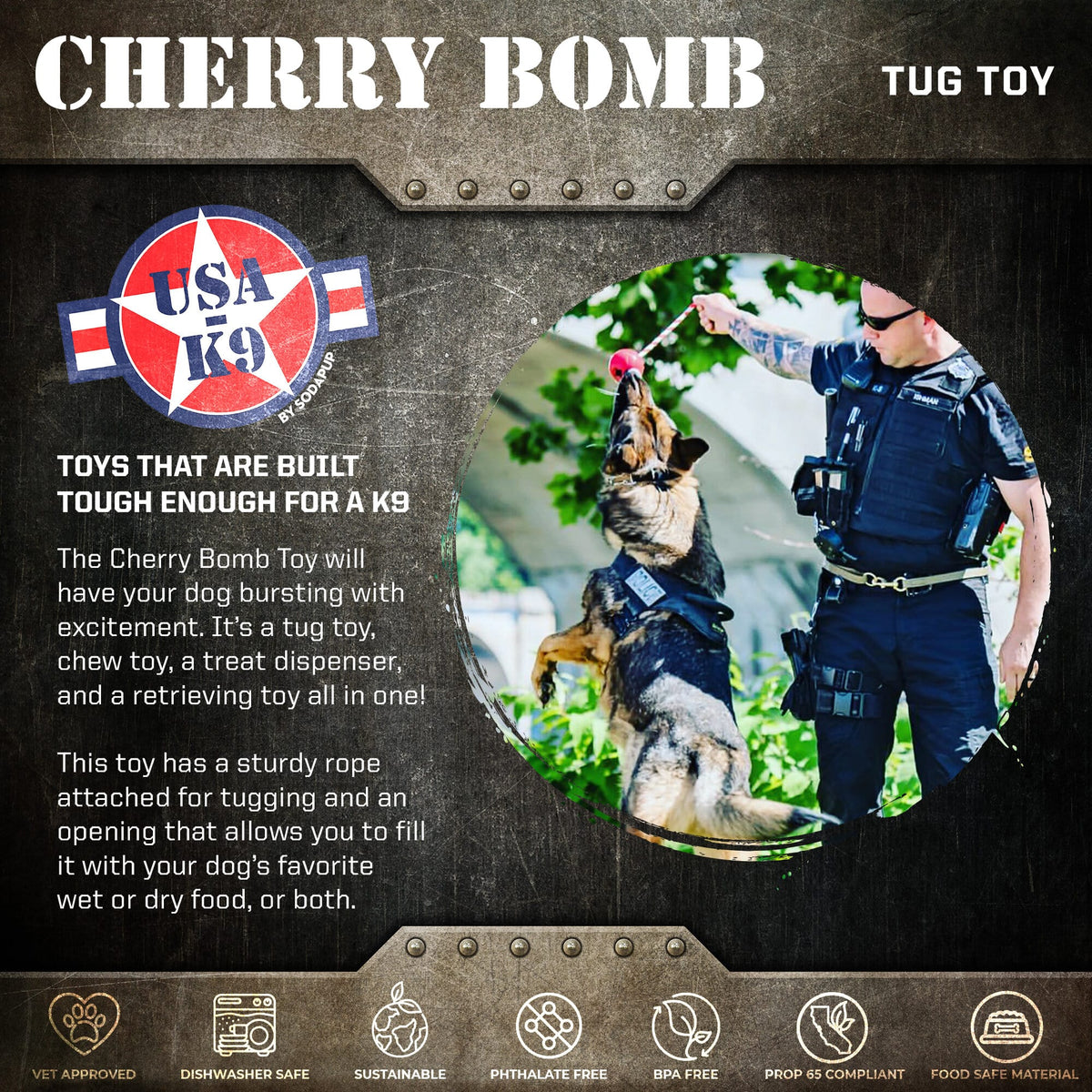 USA-K9 Cherry Bomb Rubber Dog Chew Toy – Reward Toy, USA Made – alternate view 2