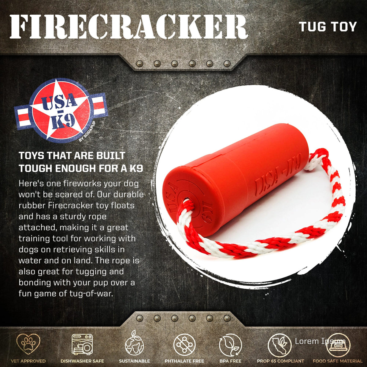 USA-K9 Firecracker red floating rubber training dummy dog toy – photo 2 of 15