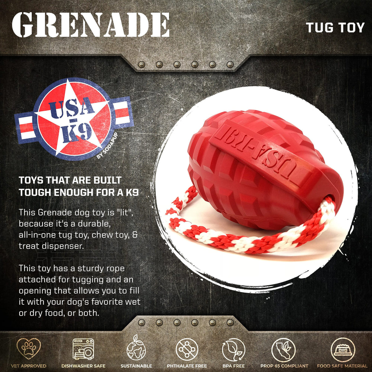 USA-K9 Grenade red rubber reward toy for dogs – photo 2 of 8