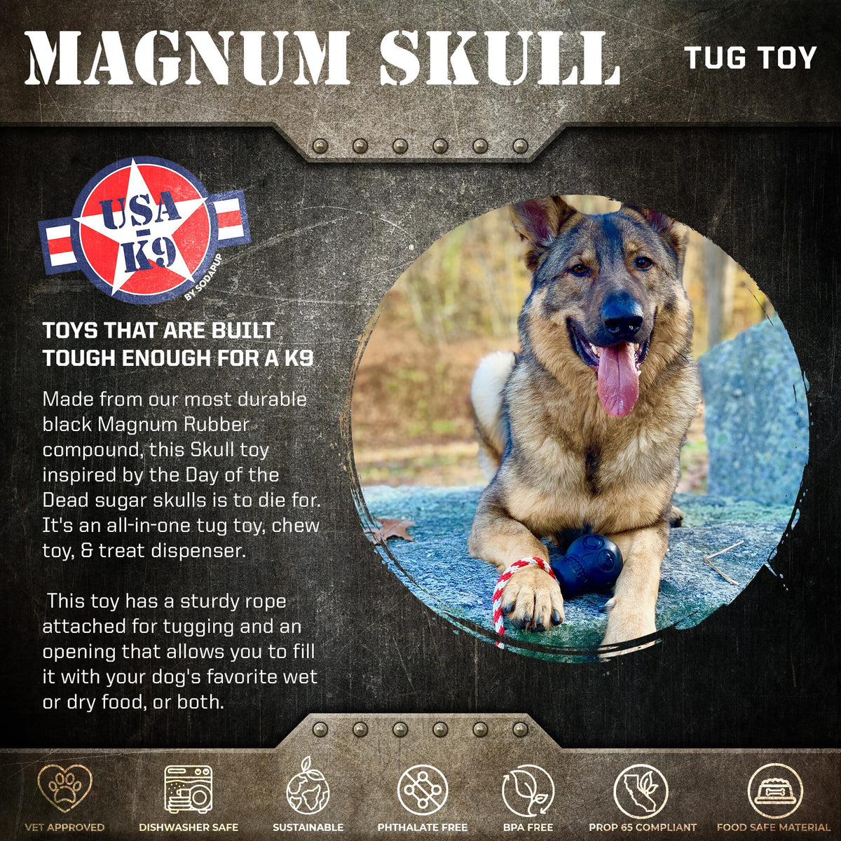 USA-K9 Magnum Skull black rubber chew toy for dogs – photo 2 of 8