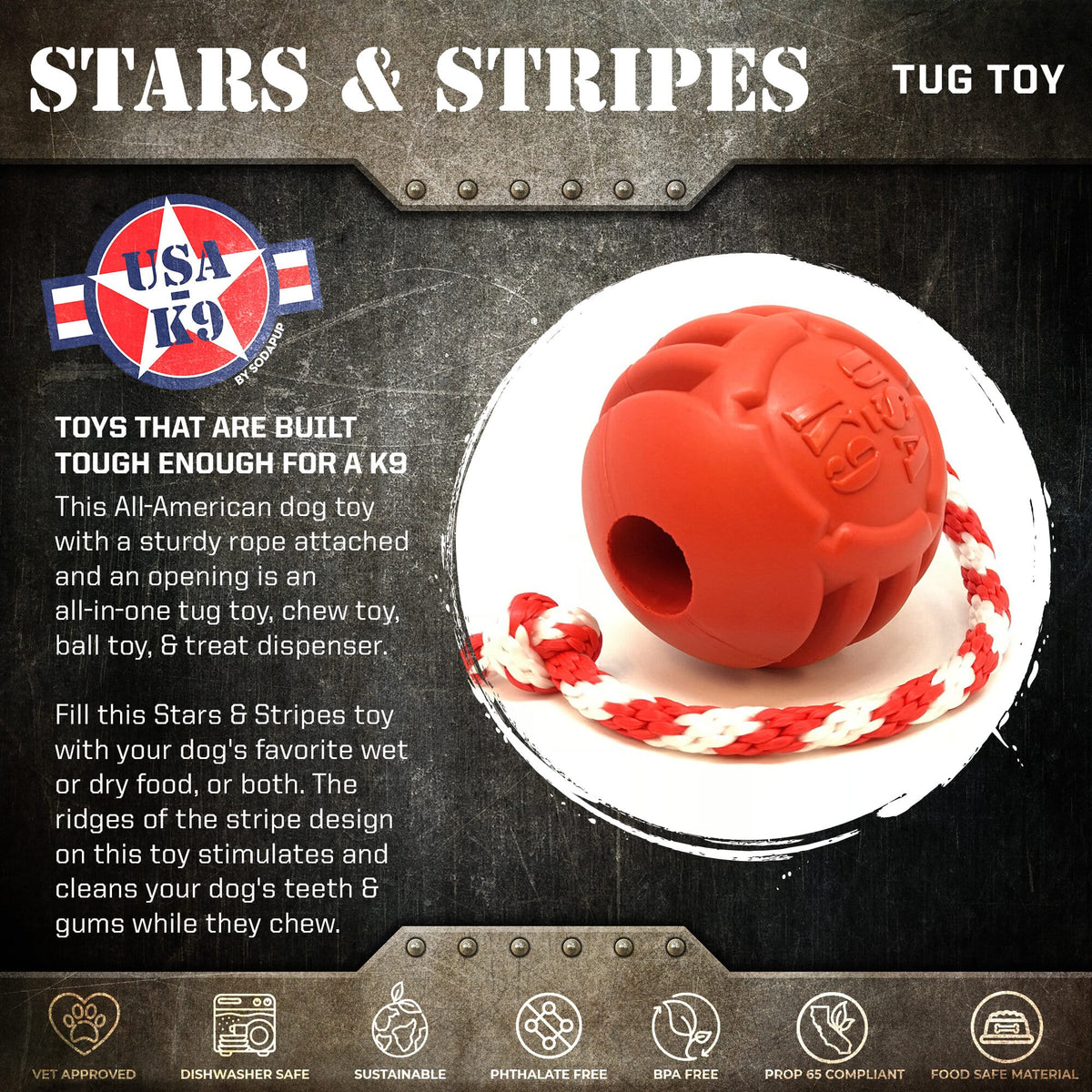 USA-K9 Stars and Stripes red rubber reward ball dog toy – photo 2 of 8