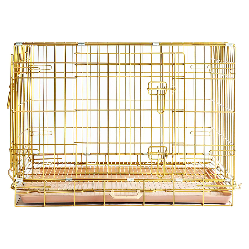 Copper Gold Wire Dog Crate – 24 to 42 Inch, Foldable – front view