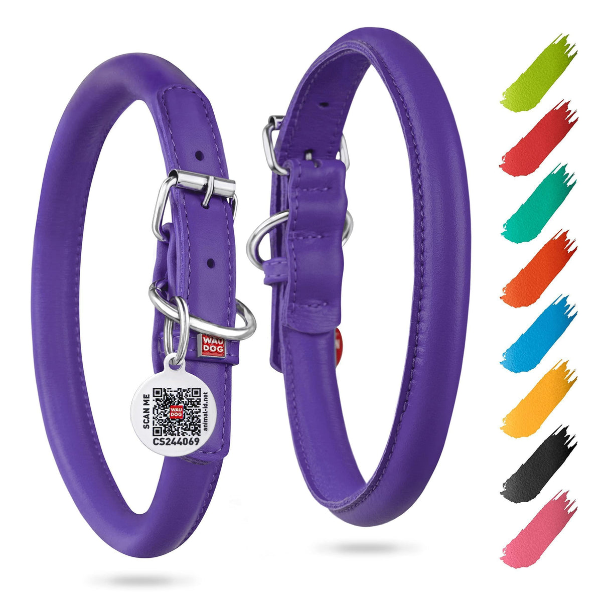Rolled Leather Dog Collar Padded Purple – photo 1 of 6