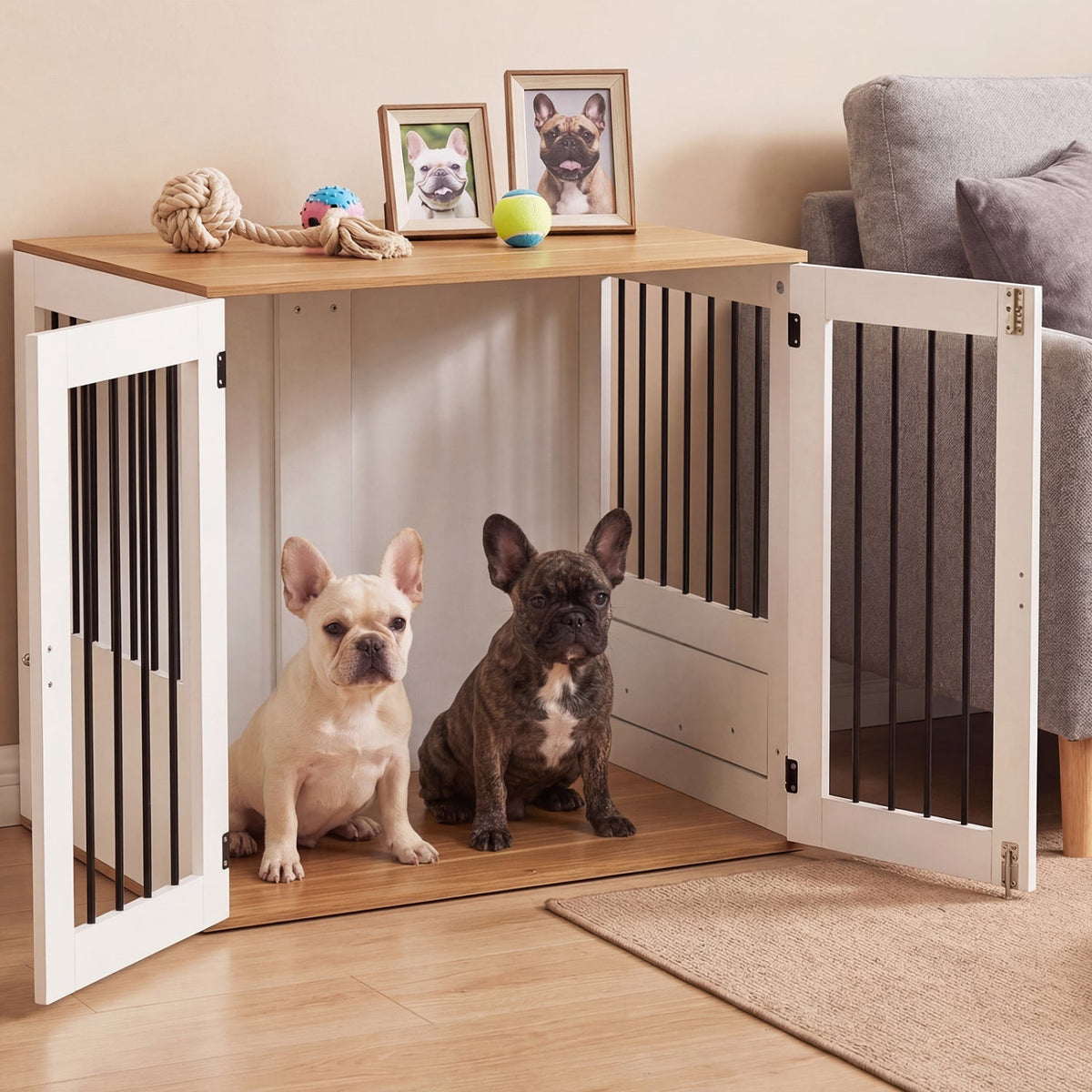31.5 inch Wooden Dog Crate Furniture with Rotating Feeder – photo 2 of 8