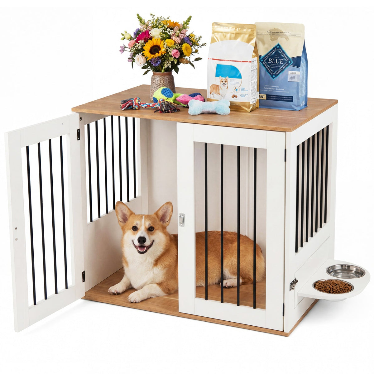 31.5 inch Wooden Dog Crate Furniture with Rotating Feeder – photo 1 of 8