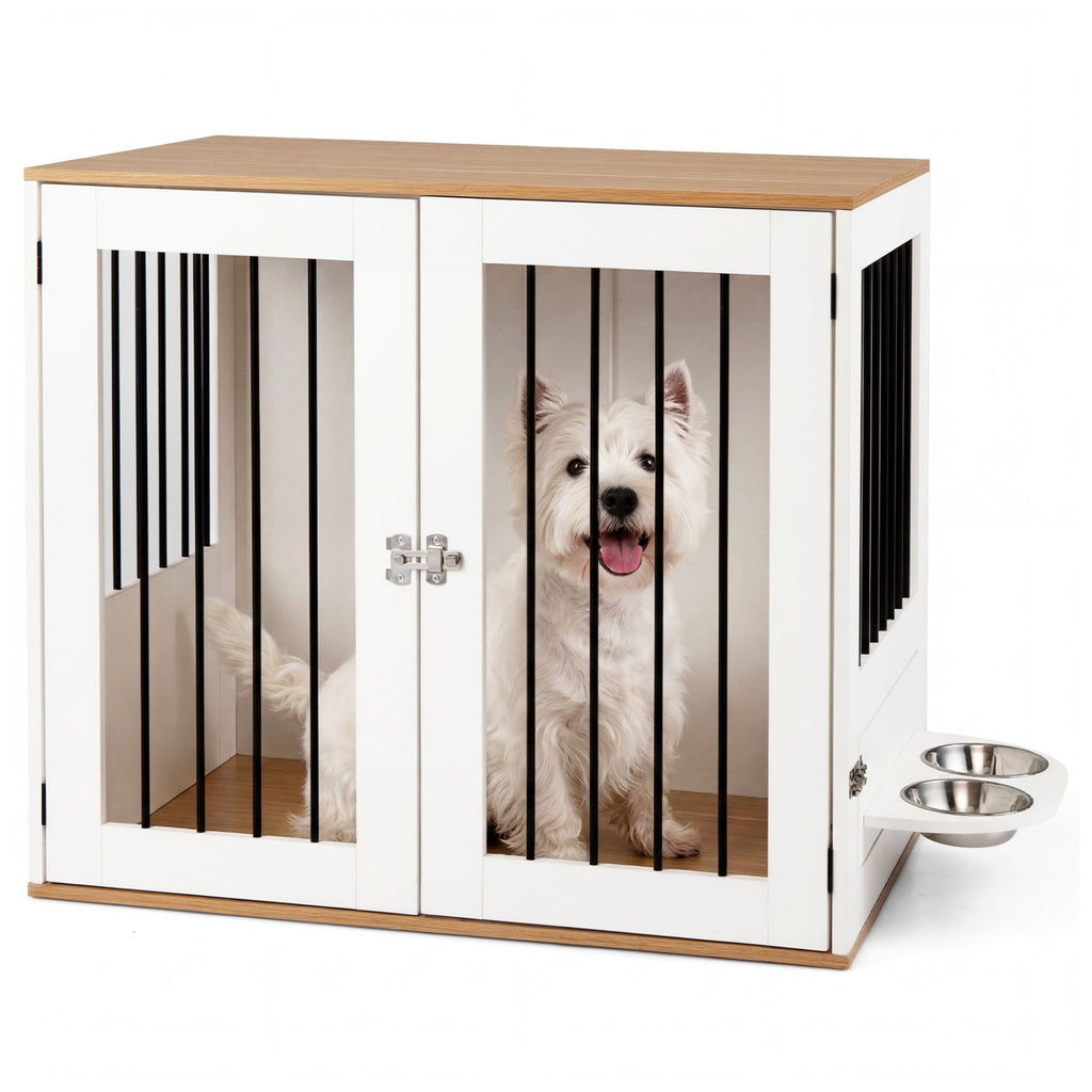 31.5 inch Wooden Dog Crate Furniture with Rotating Feeder – photo 3 of 8