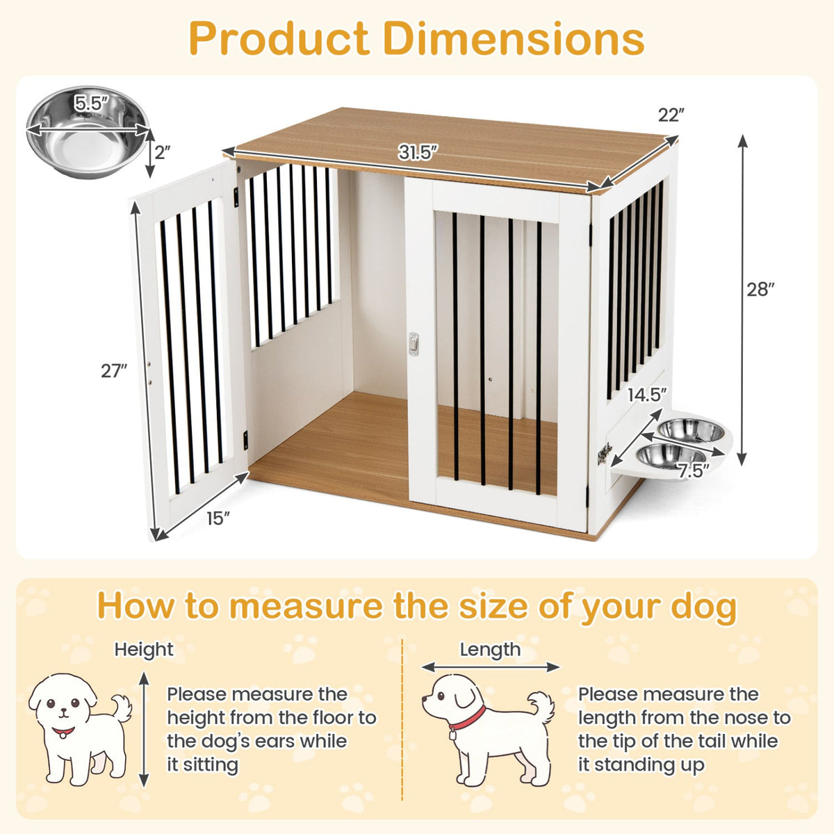 31.5 inch Wooden Dog Crate Furniture with Rotating Feeder – photo 4 of 8