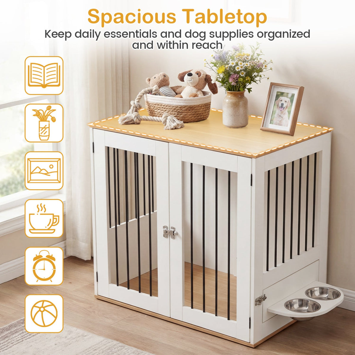 31.5 inch Wooden Dog Crate Furniture with Rotating Feeder – photo 5 of 8